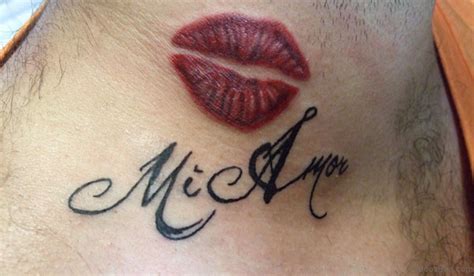 kiss lips tattoo|lip tattoo on neck meaning.